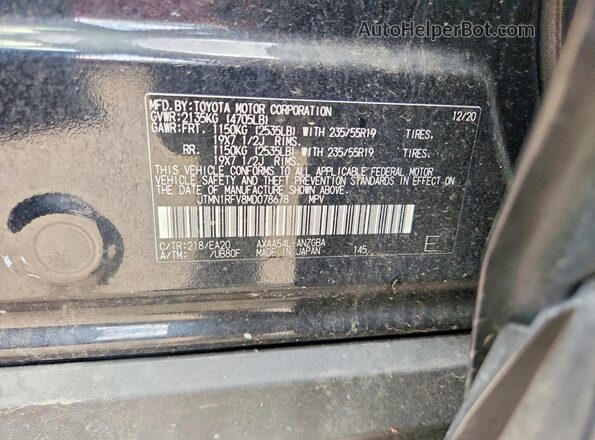 JTMN1RFV8MD078678 2021 TOYOTA RAV4 Black Vista de la etiqueta del VIN