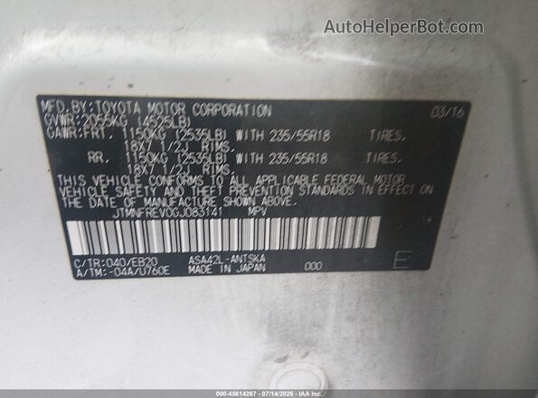 JTMNFREV0GJ083141 2016 TOYOTA RAV4 White Widok komory silnika
