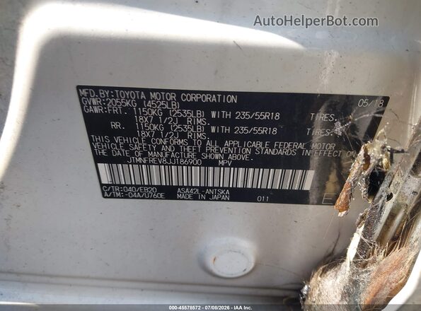 JTMNFREV8JJ186900 2018 TOYOTA RAV4 White Շարժիչի բաժամունքի տեսք