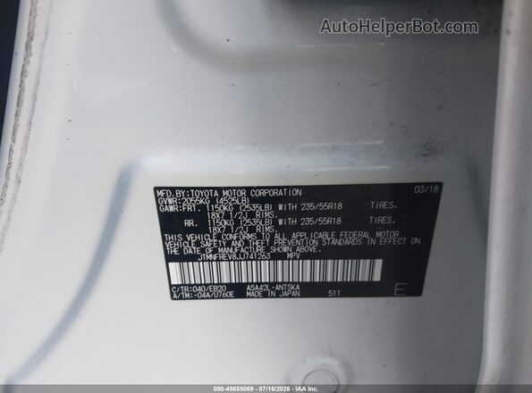 JTMNFREV8JJ741263 2018 TOYOTA RAV4 White ძრავის განყოფილების ხედი