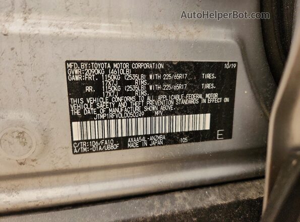 JTMP1RFV0LD050249 2020 TOYOTA RAV4 Silver VIN կոդի պիտակի տեսք