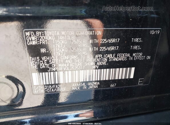JTMP1RFV0LD525317 2020 TOYOTA RAV4 Black Engine compartment view