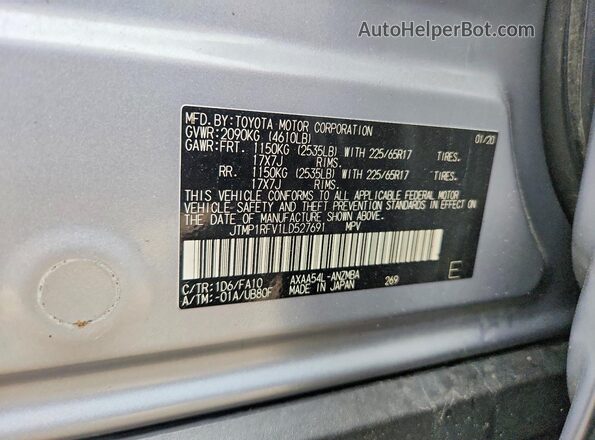 JTMP1RFV1LD527691 2020 TOYOTA RAV4 Silver VIN კოდის სტიკერის ხედი
