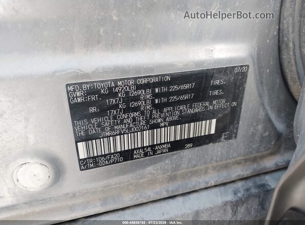 JTMR6RFV5LJ002161 2020 TOYOTA RAV4 HYBRID Gray Vista del compartimento del motor