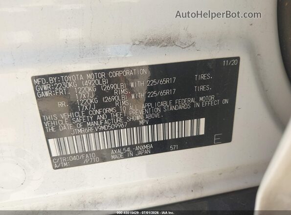 JTMR6RFV9MD509967 2021 TOYOTA RAV4 HYBRID White Вид підкапотного простору