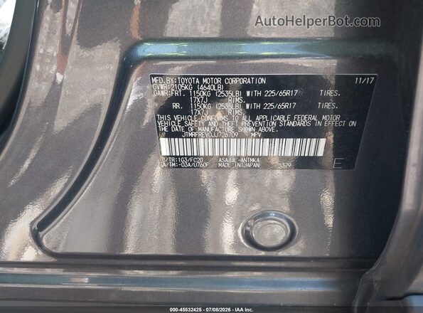 JTMRFREV0JJ726709 2018 TOYOTA RAV4 Gray Widok komory silnika