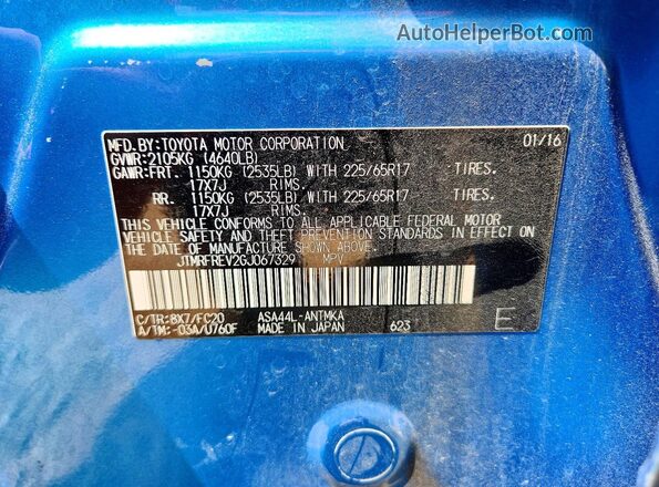 JTMRFREV2GJ067329 2016 TOYOTA RAV4 Blue Vista de la etiqueta del VIN