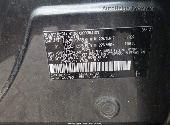 JTMRFREV2HJ147635 2017 TOYOTA RAV4 Gray ძრავის განყოფილების ხედი