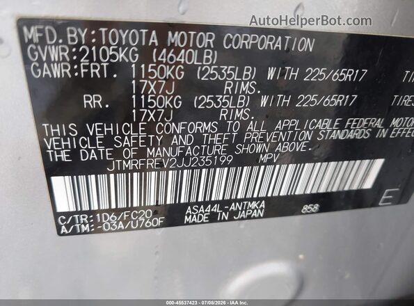 JTMRFREV2JJ235199 2018 TOYOTA RAV4 Silver Widok komory silnika