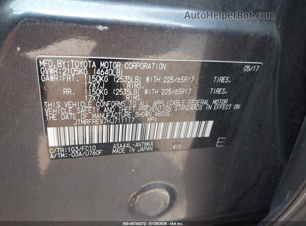 JTMRFREV7HJ711117 2017 TOYOTA RAV4 Gray Շարժիչի բաժամունքի տեսք