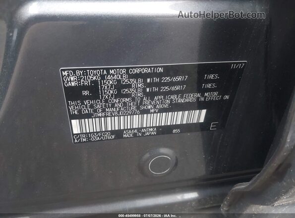 JTMRFREV8JD229776 2018 TOYOTA RAV4 Gray ძრავის განყოფილების ხედი