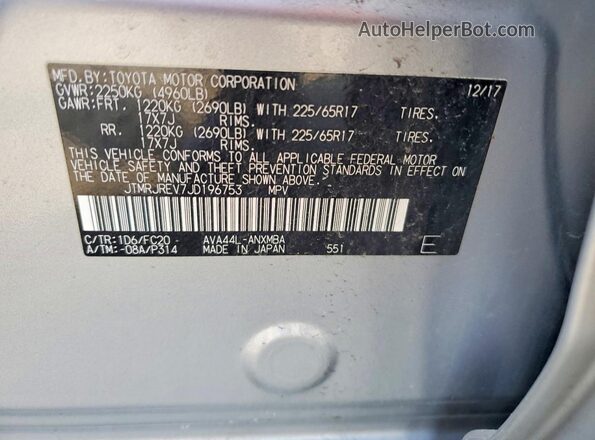 JTMRJREV7JD196753 2018 TOYOTA RAV4 Silver Вид наклейки з VIN-кодом