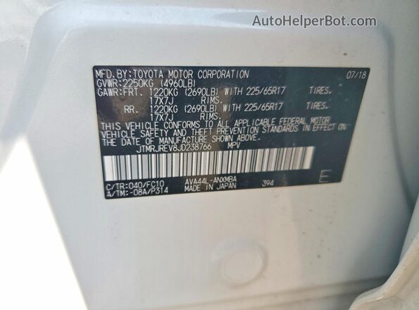 JTMRJREV8JD238766 2018 TOYOTA RAV4 White Engine compartment view
