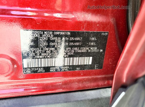 JTMRWRFV1MD132891 2021 TOYOTA RAV4 Burgundy VIN კოდის სტიკერის ხედი