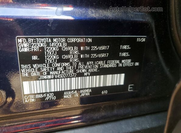 JTMRWRFV4SD277372 2025 TOYOTA RAV4 Blue Widok naklejki z numerem VIN