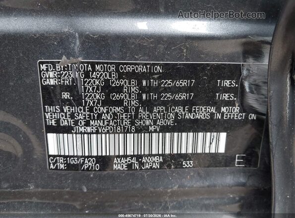 JTMRWRFV6PD181718 2023 TOYOTA RAV4 HYBRID Gray Вид підкапотного простору