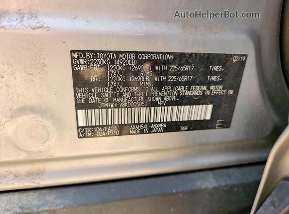 JTMRWRFV8KD005052 2019 TOYOTA RAV4 Silver Widok komory silnika