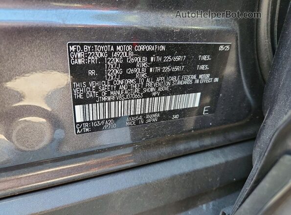 JTMRWRFV8SJ070663 2025 TOYOTA RAV4 Gray Вид наклейки з VIN-кодом