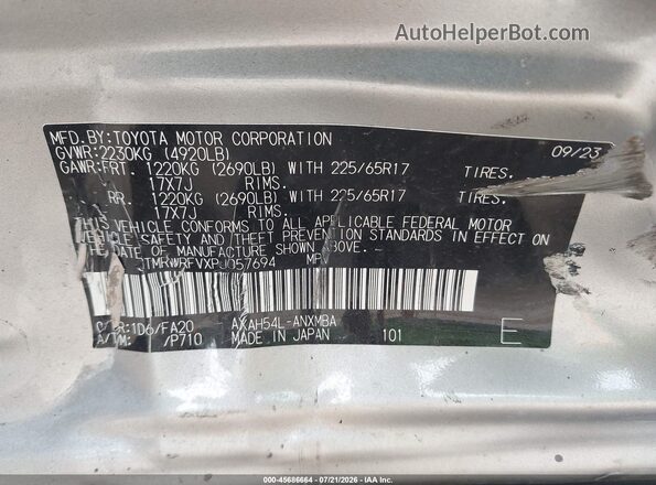 JTMRWRFVXPJ057694 2023 TOYOTA RAV4 HYBRID Silver Շարժիչի բաժամունքի տեսք