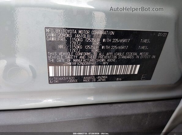 JTMW1RFV2ND088967 2022 TOYOTA RAV4 Blue ძრავის განყოფილების ხედი