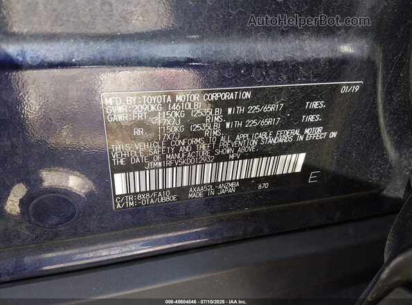 JTMW1RFV5KD012932 2019 TOYOTA RAV4 Gray Вид підкапотного простору