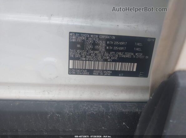 JTMW1RFV9KD017924 2019 TOYOTA RAV4 White Вид підкапотного простору