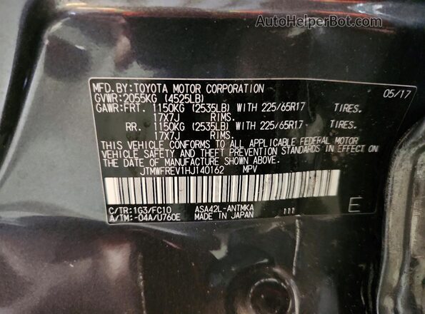 JTMWFREV1HJ140162 2017 TOYOTA RAV4 Gray Widok naklejki z numerem VIN