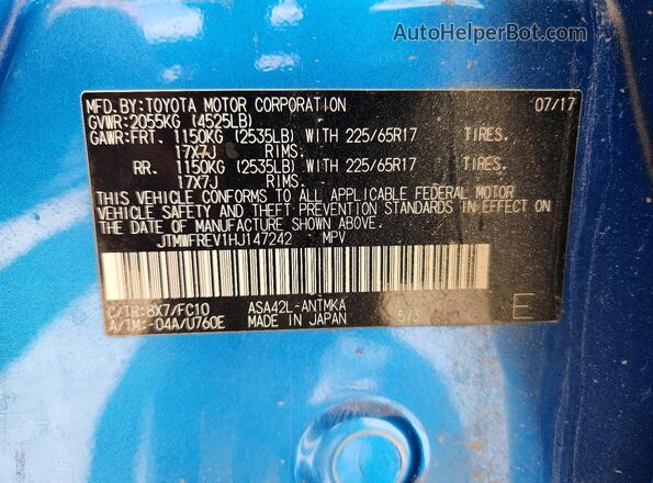 JTMWFREV1HJ147242 2017 TOYOTA RAV4 Blue Շարժիչի բաժամունքի տեսք