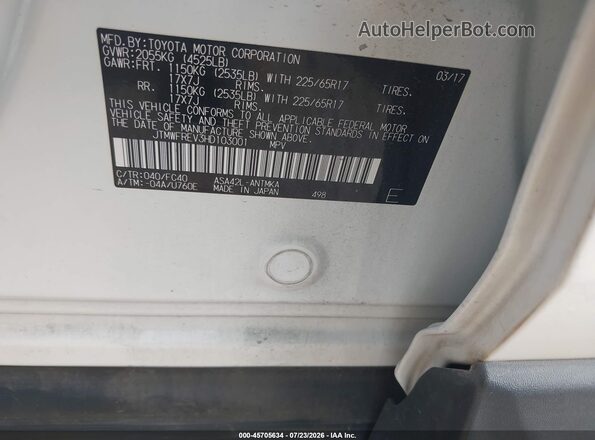 JTMWFREV3HD103001 2017 TOYOTA RAV4 Белый Вид подкапотного пространства