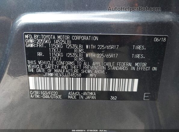 JTMWFREV3JJ748268 2018 TOYOTA RAV4 Silver Вид підкапотного простору