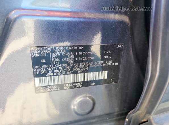 JTMWFREV5JD114877 2018 TOYOTA RAV4 Gray VIN կոդի պիտակի տեսք