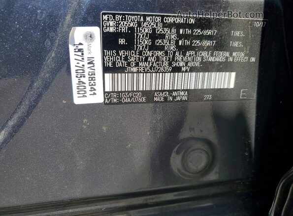 JTMWFREV5JJ728359 2018 TOYOTA RAV4 Black ძრავის განყოფილების ხედი