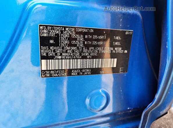 JTMWFREV6HJ147964 2017 TOYOTA RAV4 Blue ძრავის განყოფილების ხედი