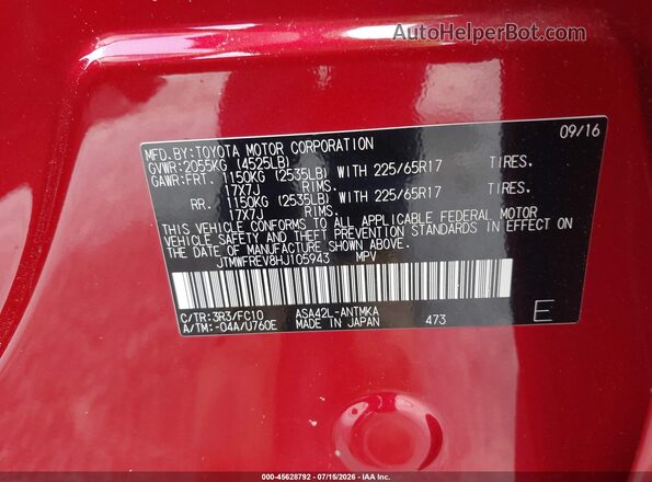 JTMWFREV8HJ105943 2017 TOYOTA RAV4 Red Widok komory silnika