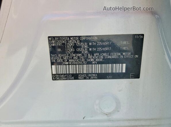 JTMWFREV9HD096782 2017 TOYOTA RAV4 White Widok naklejki z numerem VIN