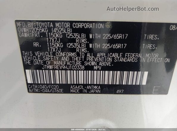 JTMWFREV9HJ102338 2017 TOYOTA RAV4 White Vista del compartimento del motor