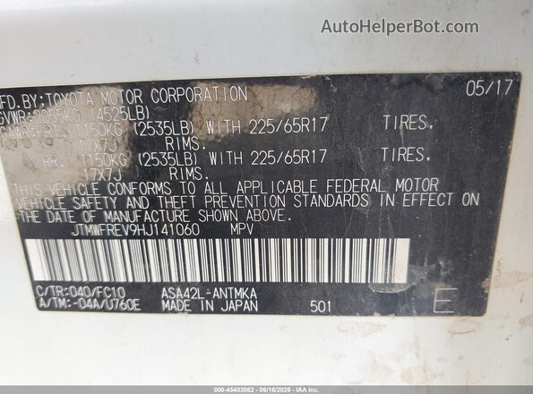 JTMWFREV9HJ141060 2017 TOYOTA RAV4 White Vista del compartimento del motor