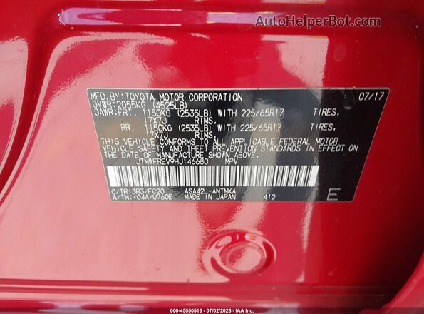 JTMWFREV9HJ146680 2017 TOYOTA RAV4 Red Շարժիչի բաժամունքի տեսք