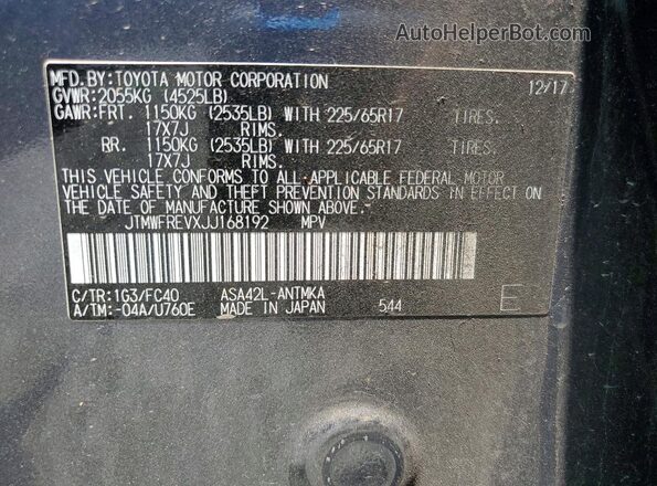 JTMWFREVXJJ168192 2018 TOYOTA RAV4 Gray Vista de la etiqueta del VIN