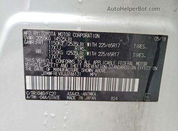JTMWFREVXJJ746131 2018 TOYOTA RAV4 White Vista del compartimento del motor