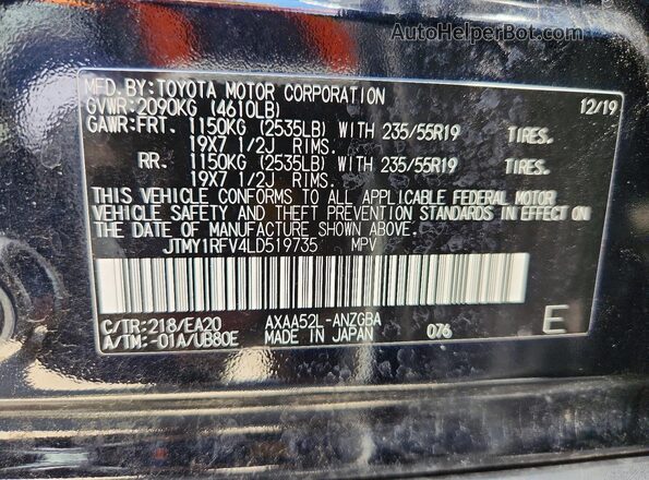 JTMY1RFV4LD519735 2020 TOYOTA RAV4 Black VIN կոդի պիտակի տեսք