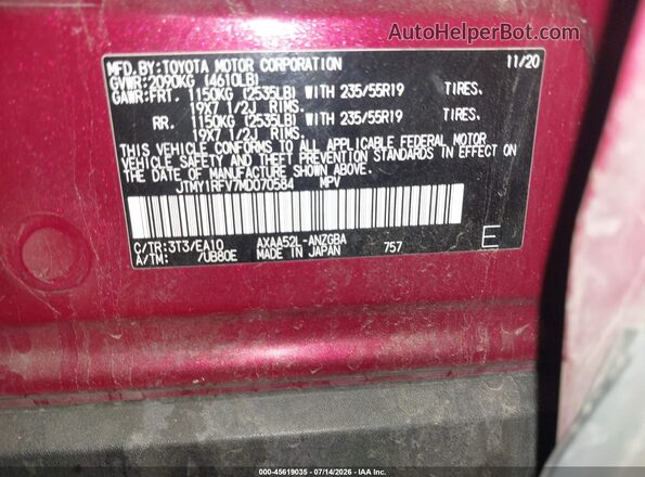 JTMY1RFV7MD070584 2021 TOYOTA RAV4 Red ძრავის განყოფილების ხედი