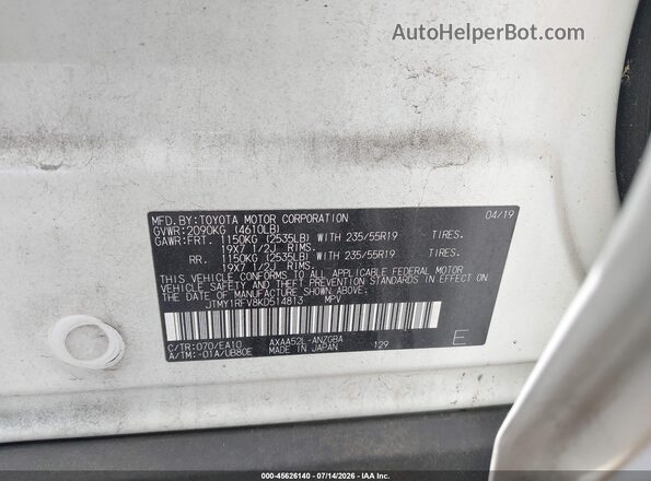 JTMY1RFV8KD514813 2019 TOYOTA RAV4 White Вид підкапотного простору