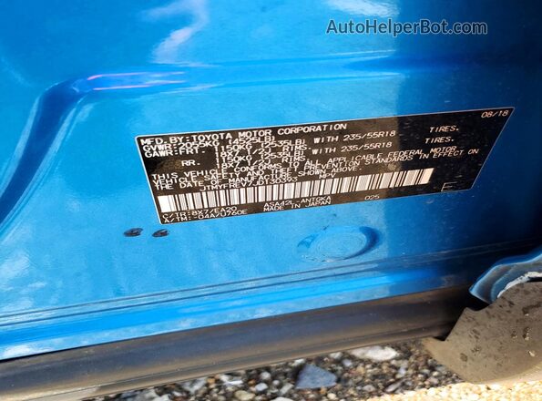 JTMYFREV7JD130393 2018 TOYOTA RAV4 Blue Widok naklejki z numerem VIN