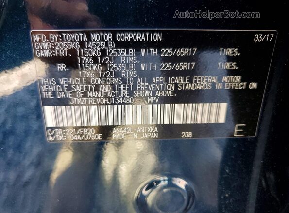 JTMZFREV0HJ134480 2017 TOYOTA RAV4 Blue Շարժիչի բաժամունքի տեսք