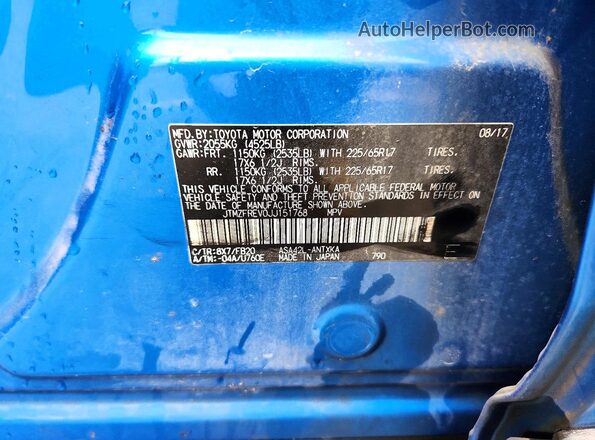 JTMZFREV0JJ151768 2018 TOYOTA RAV4 Blue VIN კოდის სტიკერის ხედი