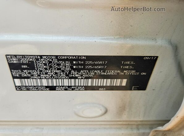 JTMZFREV0JJ155805 2018 TOYOTA RAV4 White VIN sticker view