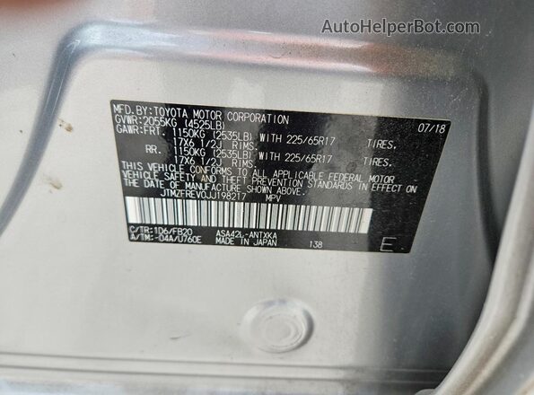 JTMZFREV0JJ198217 2018 TOYOTA RAV4 Silver Շարժիչի բաժամունքի տեսք