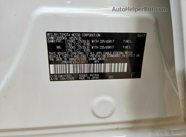 JTMZFREV2HJ134111 2017 TOYOTA RAV4 White Вид наклейки з VIN-кодом