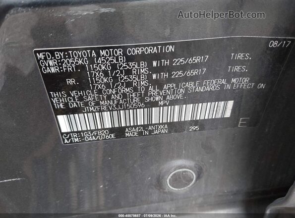 JTMZFREV3JJ150596 2018 TOYOTA RAV4 Gray Vista del compartimento del motor